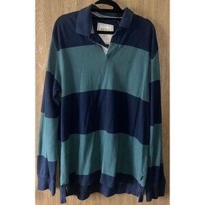 Rugby Polo Men’s XL Green/Blue Long Sleeve IZOD Stripped    100% Cotton Shirt